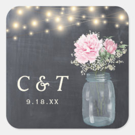 Rustic Chalkboard Peony Floral Mason Jar | Vierkante Sticker