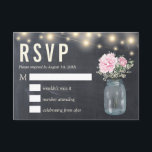 Rustic Chalkboard Peony Floral Mason | RSVP-kaart Kaart<br><div class="desc">Mooie rustige krijtplank met een maandamesvaas met pony-bloemen en babyadem met snaarlichten over de bovenkant. Klik op de knop Aanpassen voor verdere aanpassingen. Alle tekststijl, kleuren en grootten kunnen worden aangepast aan uw persoonlijke behoeften. Overeenkomende objecten zijn beschikbaar voor dit product. Neem contact met mij op als je hulp nodig...</div>