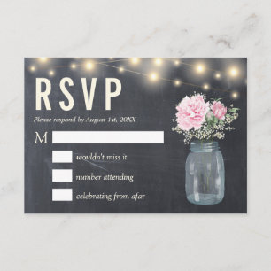 Rustic Chalkboard Peony Floral Mason   RSVP-kaart Kaart