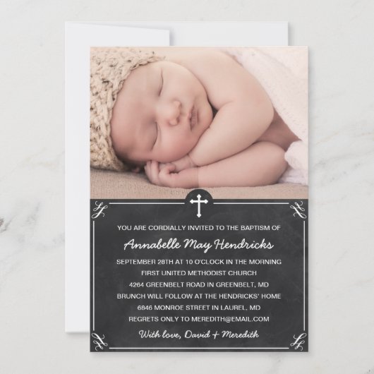 Rustic Chalkboard Photo Baptism/Christening Kaart (Voorkant)