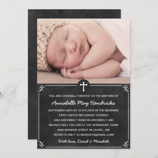Rustic Chalkboard Photo Baptism/Christening Kaart (Voorkant / Achterkant)