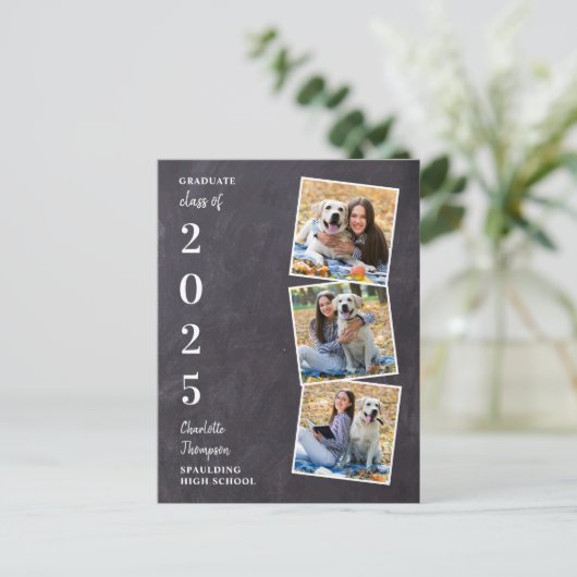 Rustic Chalkboard Photo Collage Afstuderen Invita Uitnodiging Briefkaart (Staand voorkant)