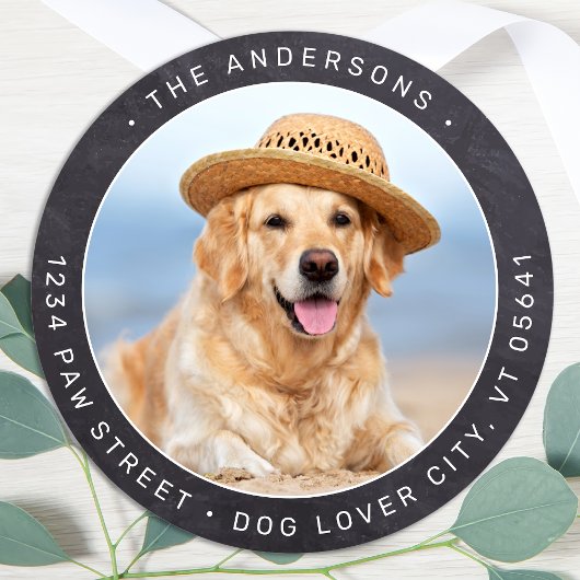 Rustic Chalkboard Photo Return Address Ronde Sticker