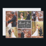 Rustic Chalkboard Script 6 Photo Collage Wedding Bedankkaart<br><div class="desc">Moderne, bijtende Chalkboard Hand met briefterde bruiloft 6 Multi Photo Collage Hartelijk dank. Stijlvolle bruiloft bedankt je sjabloon met zes (6) foto op de voorkant en één (1) foto op de achterkant (gebruikt zwart wit filter). Met de tekst "dank u" in een handgeschreven lettertype met letterschrift met lettertekens in wit...</div>