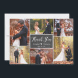 Rustic Chalkboard Script 6 Photo Collage Wedding Bedankkaart<br><div class="desc">Moderne, bijtende Chalkboard Hand met briefterde bruiloft 6 Multi Photo Collage Hartelijk dank. Stijlvolle bruiloft bedankt je sjabloon met zes (6) foto op de voorkant en één (1) foto op de achterkant (gebruikt zwart wit filter). Met de tekst "dank u" in een handgeschreven lettertype met letterschrift met lettertekens in wit...</div>