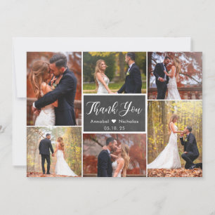 Rustic Chalkboard Script 6 Photo Collage Wedding Bedankkaart