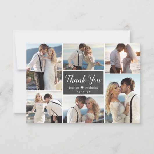 Rustic Chalkboard Script 6 Photo Collage Wedding Bedankkaart (Voorkant)