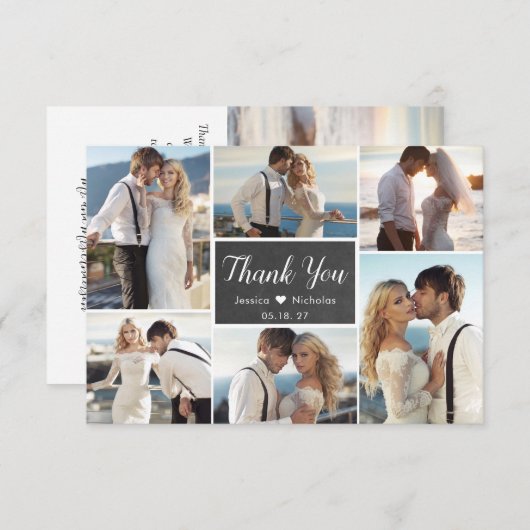 Rustic Chalkboard Script 6 Photo Collage Wedding Bedankkaart (Voorkant / Achterkant)