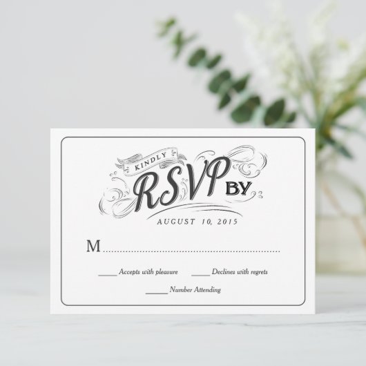 Rustic Chalkboard Script Art RSVP Wedding Reply Kaartje (Staand voorkant)