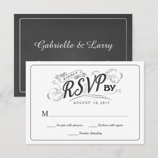 Rustic Chalkboard Script Art RSVP Wedding Reply Kaartje (Voorkant / Achterkant)