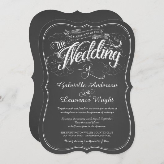 Rustic Chalkboard Script Art Wedding Invitations Kaart (Voorkant / Achterkant)