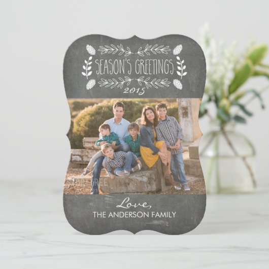 Rustic Chalkboard Season's Groetjes Fotokaart Feestdagenkaart (Staand voorkant)
