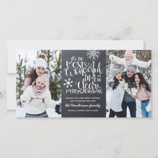 Rustic Chalkboard Snowflake Merry-kerstfoto Kaart (Voorkant)
