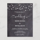 Rustic Chalkboard String Lights QR Code Weddenscha Uitnodiging Briefkaart (Voorkant)