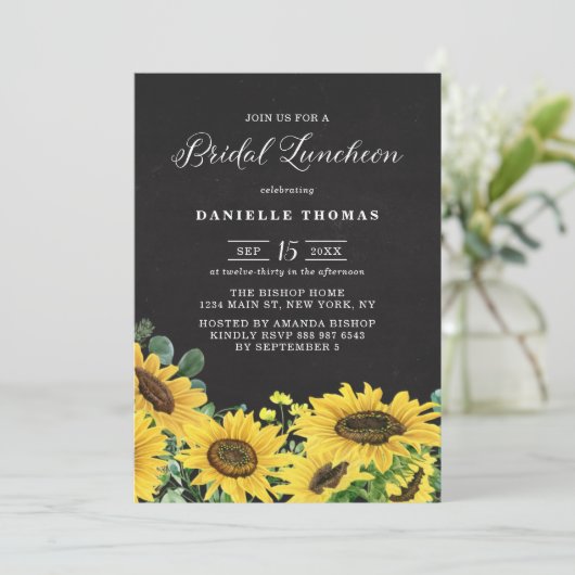 Rustic Chalkboard Sunflower Bridal Luncheon Kaart (Staand voorkant)