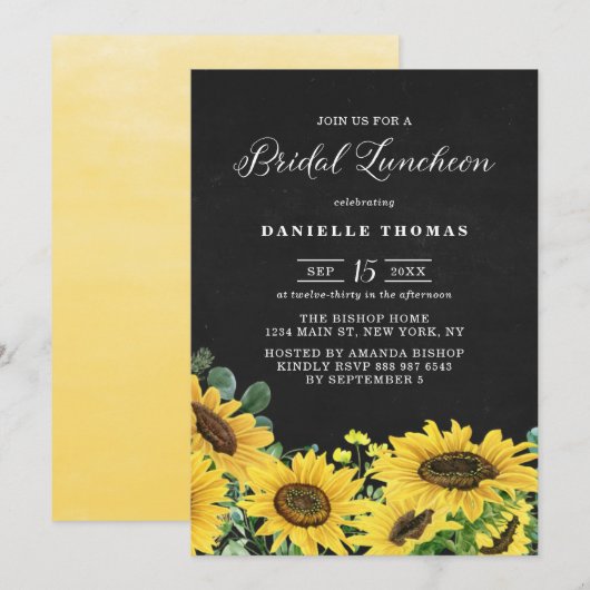 Rustic Chalkboard Sunflower Bridal Luncheon Kaart (Voorkant / Achterkant)