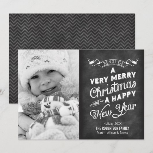 Rustic Chalkboard Typografie Foto Feestdagenkaart (Voorkant / Achterkant)