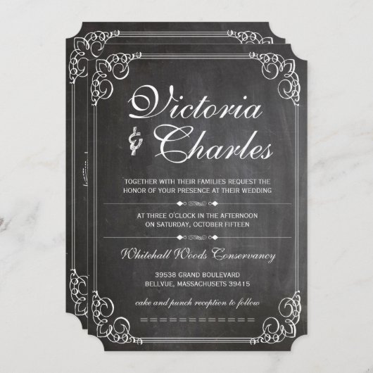 Rustic Chalkboard  Typografie Invite Kaart (Voorkant / Achterkant)