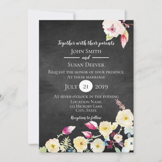 Rustic Chalkboard Vintage Floral Wedding Kaart (Voorkant)