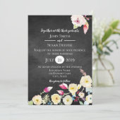 Rustic Chalkboard Vintage Floral Wedding Kaart (Staand voorkant)