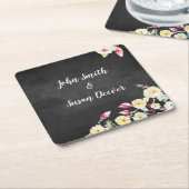 Rustic Chalkboard Vintage Floral Wedding Kartonnen Onderzetters (Schuin)