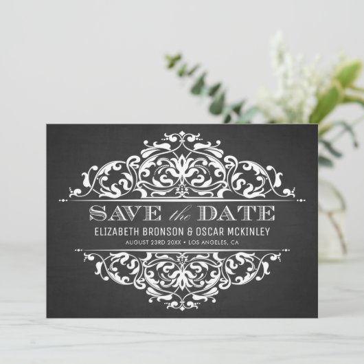 Rustic Chalkboard Vlaams Lijst Save The Date (Staand voorkant)