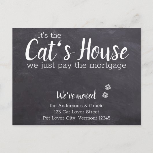 Rustic Chalkboard We hebben Cat Pet Moving Aankondigingskaart (Voorkant)