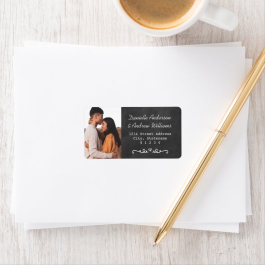 Rustic Chalkboard Wedding Photo Return Address Etiket (Insitu)