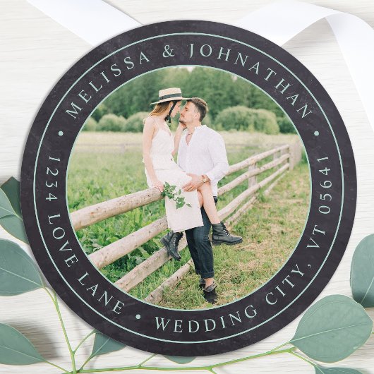 Rustic Chalkboard Wedding Photo Return Address Ronde Sticker