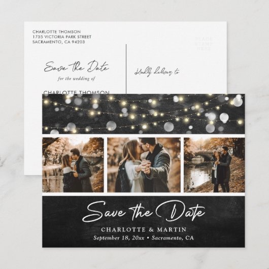 Rustic Chalkboard Wedding Photo Save the Date Aankondigingskaart (Voorkant / Achterkant)