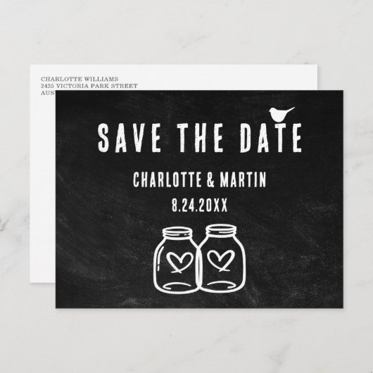 Rustic Chalkboard Wedding Save the Date Briefkaart (Voorkant / Achterkant)