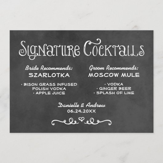 Rustic Chalkboard Wedding Signature Cocktails (Voorkant)