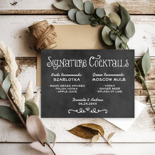 Rustic Chalkboard Wedding Signature Cocktails
