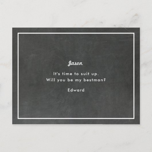Rustic Chalkboard zal mijn beste man zijn Uitnodiging Briefkaart (Achterkant)