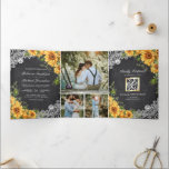 Rustic Chalkboard zonnebloemen QR Code Weddenschap Drieluik Uitnodiging<br><div class="desc">Verrijk je gasten met deze elegant allemaal in één bruiloft,  met mooie zonnebloemen en moderne typografie met een online RSVP-kaart. Voeg eenvoudig uw gebeurtenisdetails op deze makkelijk te gebruiken sjabloon toe en voeg deze kaart met uw favoriete foto's toe om tot het één-van-een-soort uitnodiging te maken.</div>