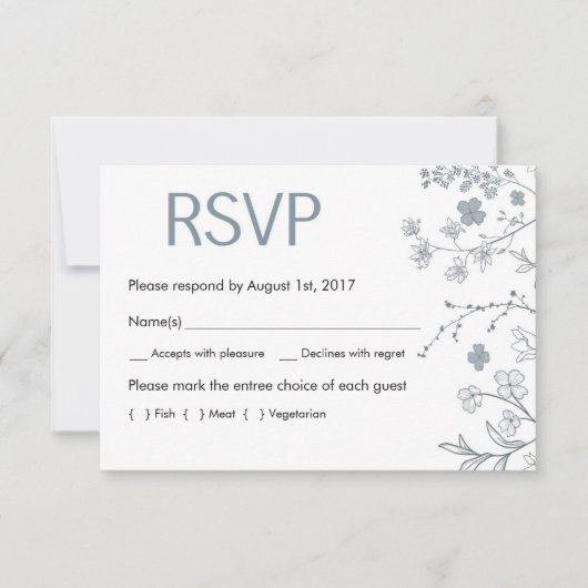 Rustic Chalky Blue & White Floral RSVP-kaart RSVP Kaartje (Voorkant)