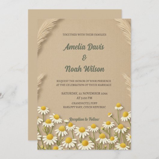 Rustic Chamomile Huwelijksuitnodiging Kaart (Voorkant / Achterkant)