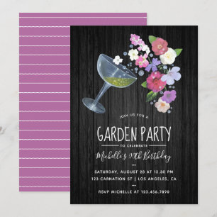 Rustic Champagne floral Garden Party Invitation Kaart
