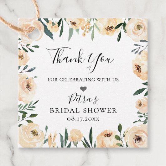 Rustic Champagne Floral Lijst Hartelijk dank Bedankjes Labels (Voorkant)