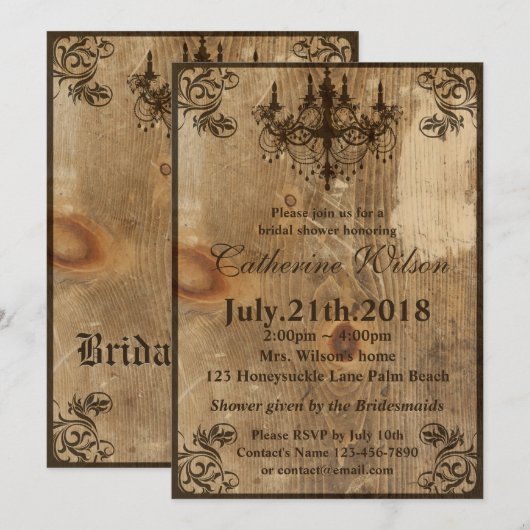 Rustic Chandelier Bridal Shower Invitation RSVP Kaart (Voorkant / Achterkant)
