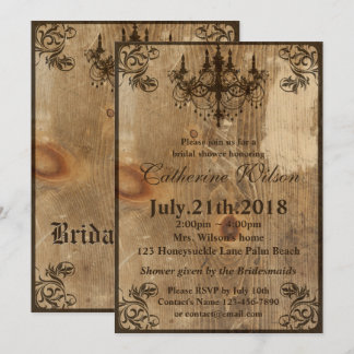Rustic Chandelier Bridal Shower Invitation RSVP Kaart