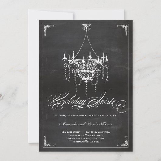 Rustic Chandelier Holiday Uitnodiging - Chalkboard (Voorkant)