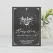 Rustic Chandelier Holiday Uitnodiging - Chalkboard (Staand voorkant)