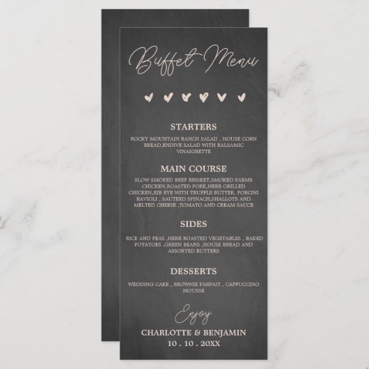 Rustic Charcoal Black Wedding Buffet Menu (Voorkant / Achterkant)