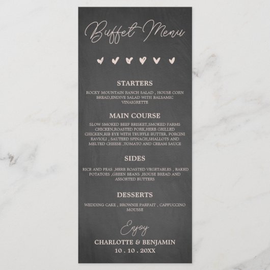Rustic Charcoal Black Wedding Buffet Menu (Voorkant)