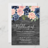 Rustic Charcoal Blush & Navy Floral Wedding Kaart (Voorkant)