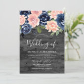 Rustic Charcoal Blush & Navy Floral Wedding Kaart (Staand voorkant)