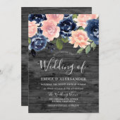 Rustic Charcoal Blush & Navy Floral Wedding Kaart (Voorkant / Achterkant)