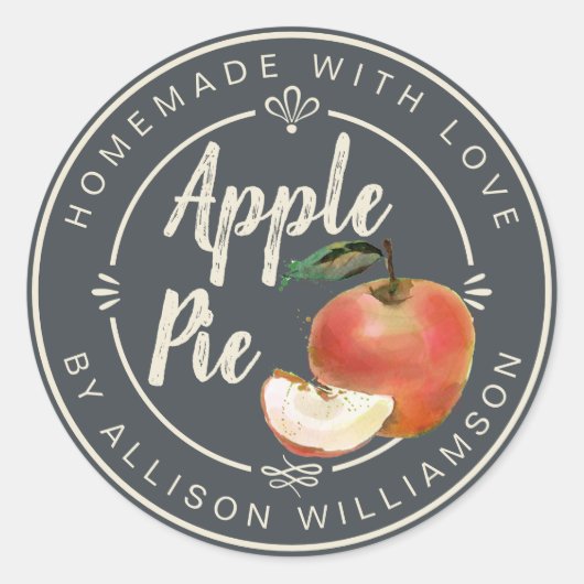 Rustic Charcoal Gray Homemade Apple Pie Ronde Sticker (Voorkant)