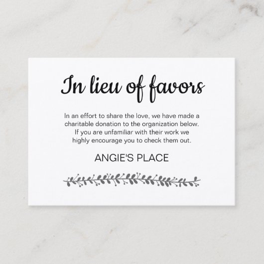 Rustic Charity Donation Table Number Wedding Plaatskaartje (Voorkant)